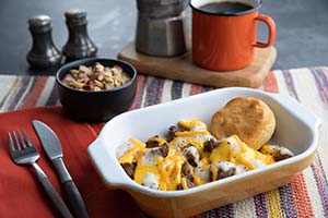 Farmers Breakfast Scramble and Cinnamon Apple Crisp