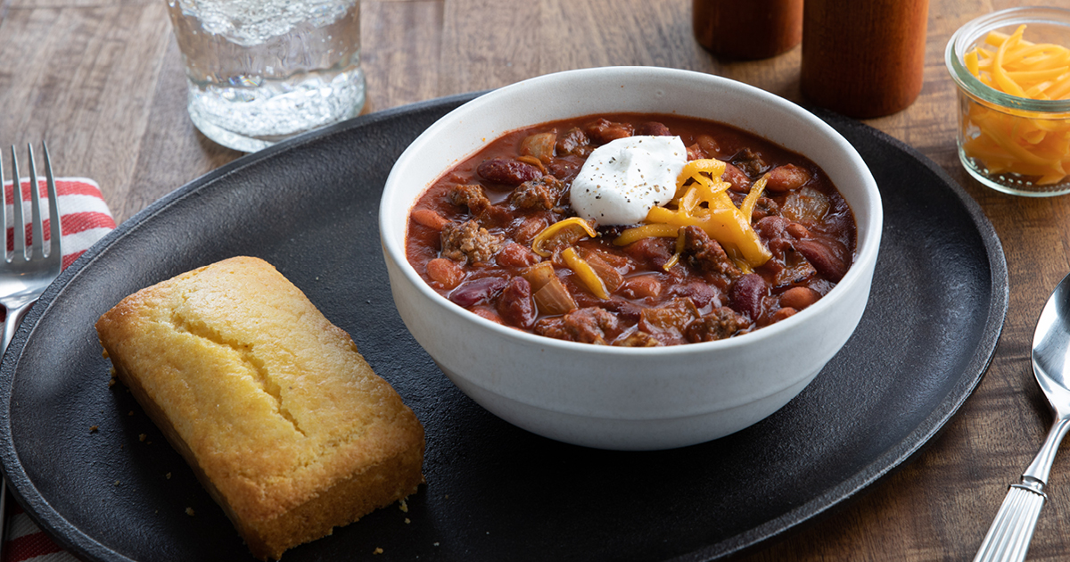 Beef Chili with Beans and Cornbread